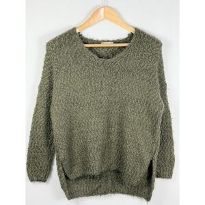 Altar’d State Olive Green Textured Knit Sweater S/M V Neck Boho Cozy Goblincore